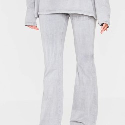 PRETTYLITTLETHING Light Grey Embossed Logo Washed Skinny Flare Pants