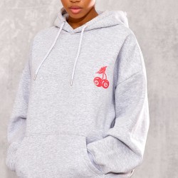Grey Marl Cherry Print Oversized Hoodie