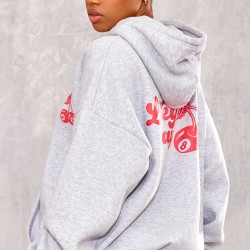 Grey Marl Cherry Print Oversized Hoodie