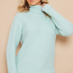 Sage Rolled Neck Super Chunky Knit Sweater Dress