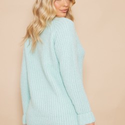 Sage Rolled Neck Super Chunky Knit Sweater Dress