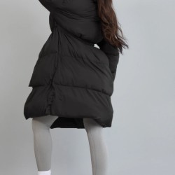 Maternity Black Oversized Collar Belted Longline Puffer Coat