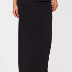 Black Foldover Cotton Maxi Skirt
