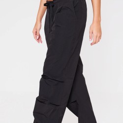 Black Thin Waistband Drawstring Detail Track Pants