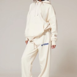 PRETTYLITTLETHING Sand Premium Studio Print Cuffed Sweatpants