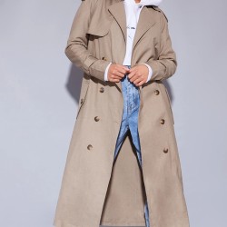 Petite Stone Woven Oversized Trench Coat