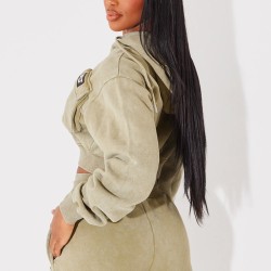PRETTYLITTLETHING Shape Olive Washed Cargo Cropped Hoodie